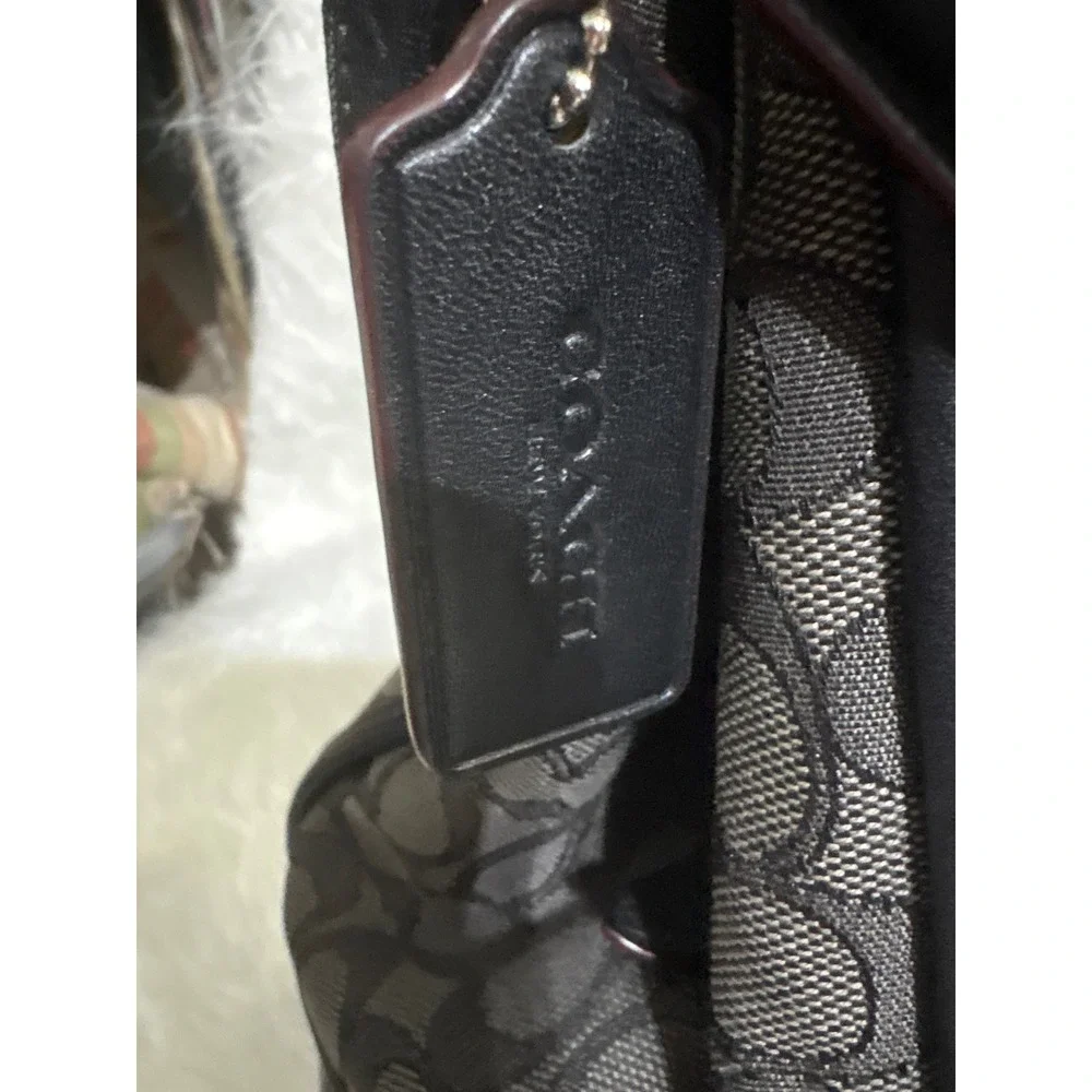 Coach Signature Jacquard Hobo Shoulder Bag Charcoal Grey Black Monogram Canvas
